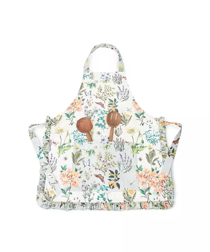 Ivory and Aqua Colour Printed Canvas Apron with Pouch