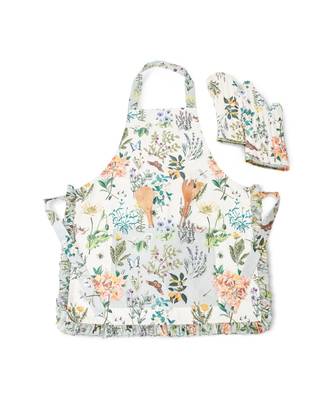 Payal Singhal Ivory and Aqua Colour Printed Canvas Apron with Mittens and Pouch Set in Gift Box 1