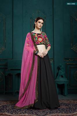 Black embroidered georgette semi stitched lehenga 1