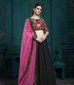 Black embroidered georgette semi stitched lehenga