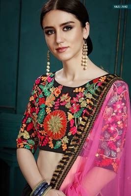 Black embroidered georgette semi stitched lehenga 2