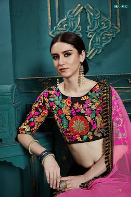 Black embroidered georgette semi stitched lehenga 3