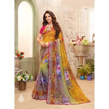 Multicolor printed chiffon saree with blouse 1