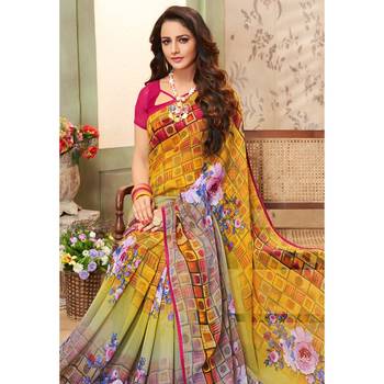 Multicolor printed chiffon saree with blouse 2
