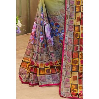 Multicolor printed chiffon saree with blouse 3