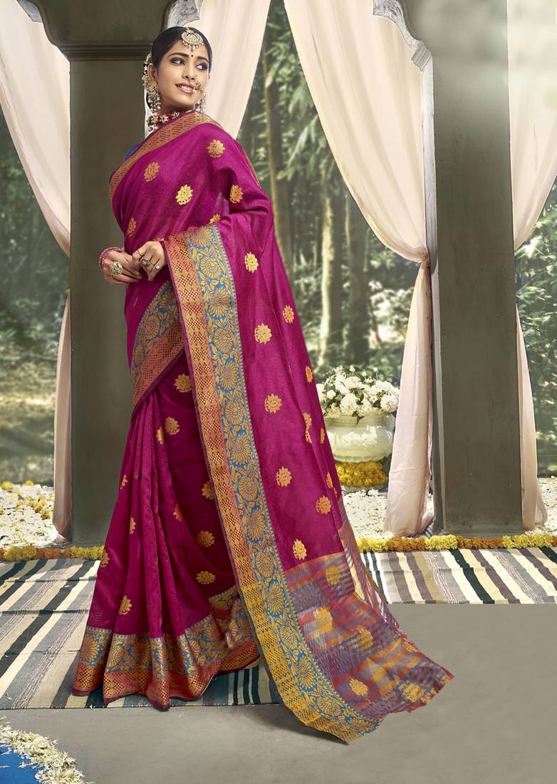 Magenta woven art silk saree with blouse