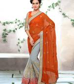 Grey embroidered jute saree with blouse