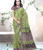 Green printed jute saree with blouse