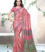 Pink printed jute saree with blouse