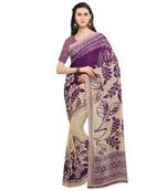 Beige printed faux georgette saree with blouse