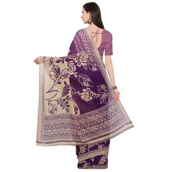 Beige printed faux georgette saree with blouse 2