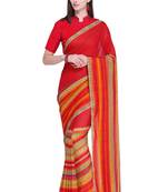 Red printed faux georgette saree with blouse