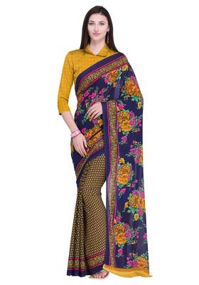 Blue printed faux georgette saree with blouse 1