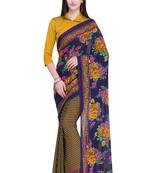 Blue printed faux georgette saree with blouse