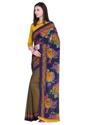 Blue printed faux georgette saree with blouse 2