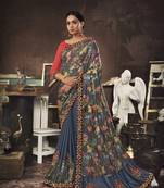 Grey embroidered jute saree with blouse