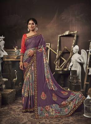Grey embroidered jute saree with blouse 1