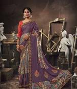 Grey embroidered jute saree with blouse