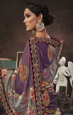 Grey embroidered jute saree with blouse 2