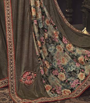 Beige embroidered jute saree with blouse 3