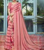 Pink printed chiffon saree with blouse