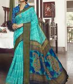 Sky blue printed faux linen saree with blouse