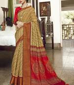 Multicolor printed faux linen saree with blouse