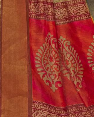 Multicolor printed faux linen saree with blouse 3