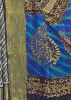 Multicolor printed faux linen saree with blouse 3