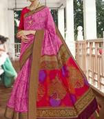 Light pink printed faux linen saree with blouse