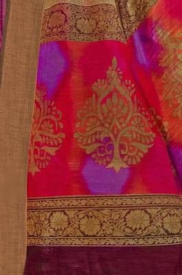 Light pink printed faux linen saree with blouse 3