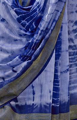 Blue printed cotton silk saree with blouse 3