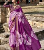 Purple printed cotton silk saree with blouse
