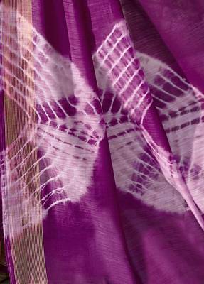 Purple printed cotton silk saree with blouse 3