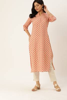 Yellow printed cotton ethnic-kurtis 2