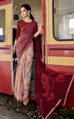 Maroon embroidered georgette saree with blouse 1