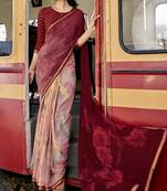 Maroon embroidered georgette saree with blouse