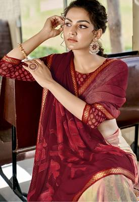 Maroon embroidered georgette saree with blouse 2
