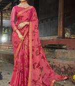 Pink printed chiffon saree with blouse