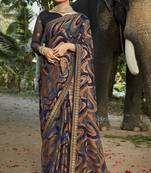 Multicolor printed chiffon saree with blouse