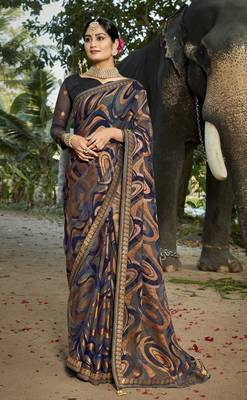 Multicolor printed chiffon saree with blouse 2