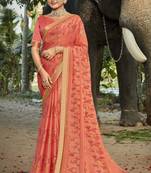 Rose printed chiffon saree with blouse