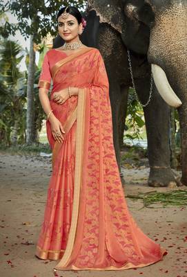 Rose printed chiffon saree with blouse 2