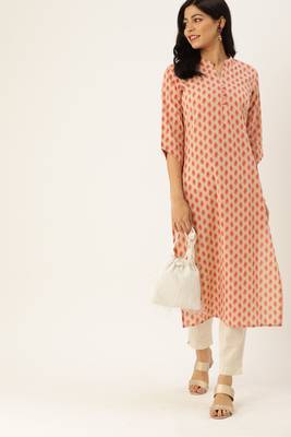 Yellow printed cotton ethnic-kurtis 3