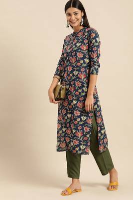  Blue printed cotton ethnic-kurtis 3