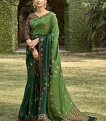 Green printed chanderi silk saree with blouse