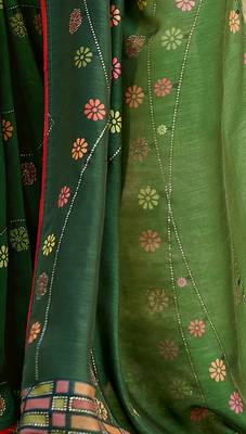 Green printed chanderi silk saree with blouse 3
