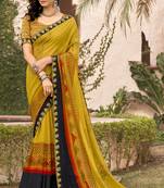 Mustard printed georgette saree with blouse