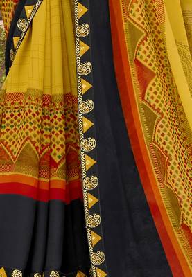 Mustard printed georgette saree with blouse 3