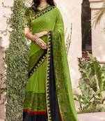 Green printed georgette saree with blouse